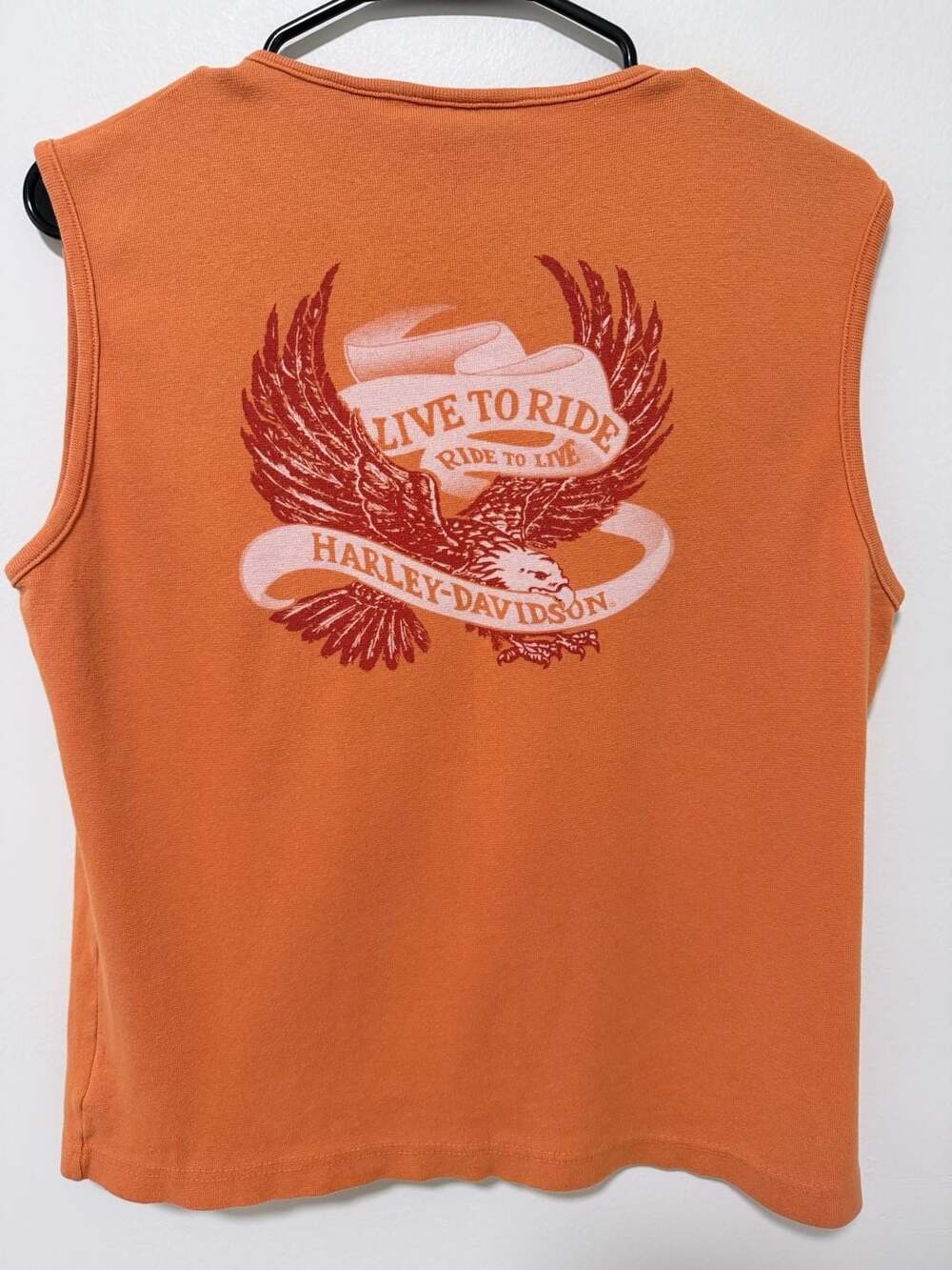Harley Davidson Tank Top Size XL Orange Live To Ride Eagle Women’s